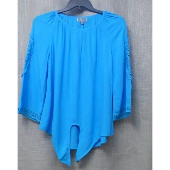 $49.50 JM Collection Petite Lace Embellished Tie-front Top, Large, Reef Aqua - Picture 5 of 12